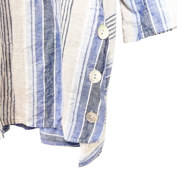 Habitat Blue White Striped Linen Blend Popover Top Sz L - Picture 3 of 6